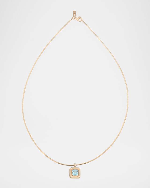 9K Yellow Gold Square Blue Topaz Pendant Necklace
